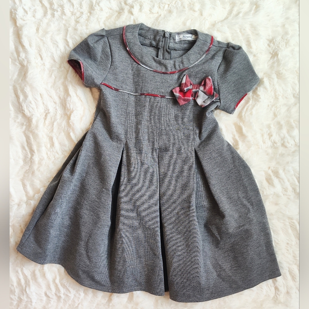 Gray Kids Dress with Red Accents